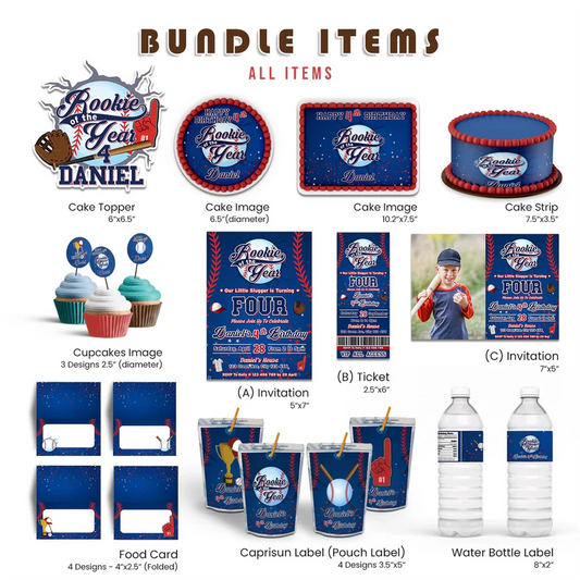 rookie of the year digital party pack bundle with baseball theme
