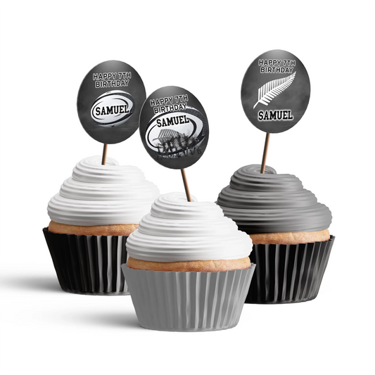 Rugby NZ Personalized Cupcakes Toppers with custom rugby themes