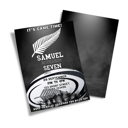 Rugby NZ Personalized Birthday Card Invitations with unique party details