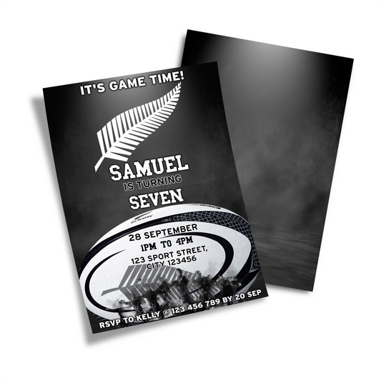 Rugby NZ Personalized Birthday Card Invitations with unique party details