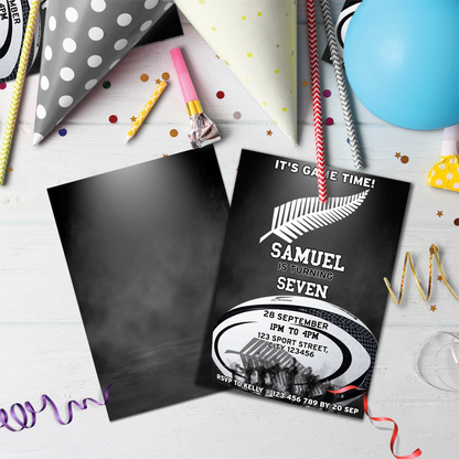 All Blacks Birthday Decorations, Black Ferns & All Blacks Party Supplies, NZ Rugby Themed, All Blacks Haka Maori Digital Template, Editable Rugby Image SVG PNG