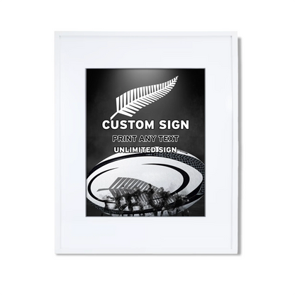 Rugby NZ Custom Sign with personalized text and rugby-inspired graphics