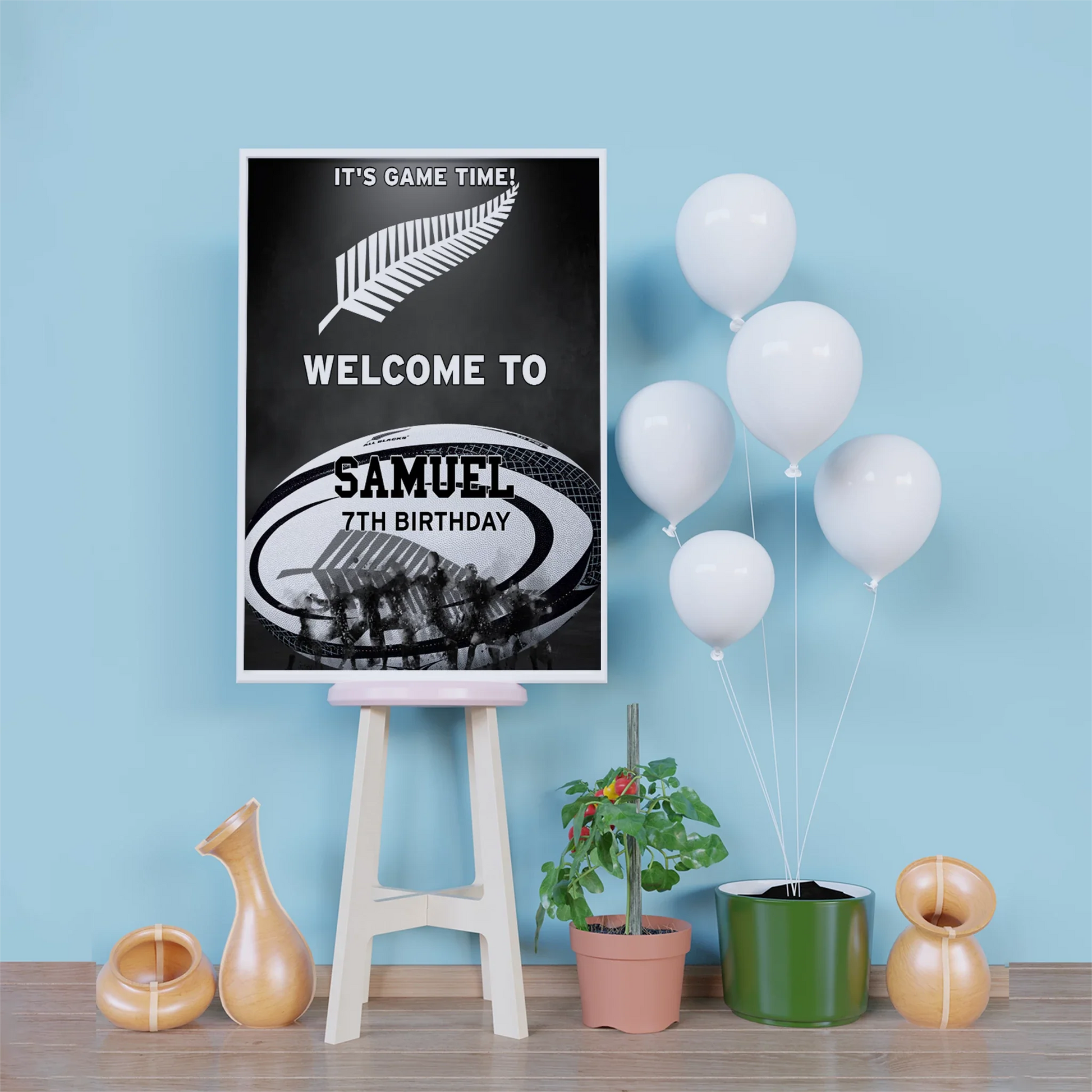 All Blacks Birthday Decorations, Black Ferns & All Blacks Party Supplies, NZ Rugby Themed, All Blacks Haka Maori Digital Template, Editable Rugby Image SVG PNG