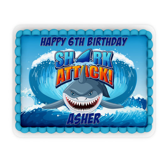 Rectangular edible shark image for personalized sheet cakes