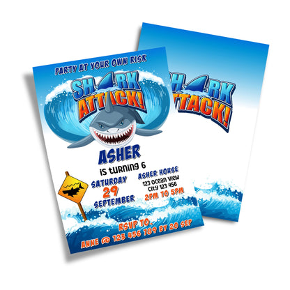 Custom shark birthday card invitations for special occasions