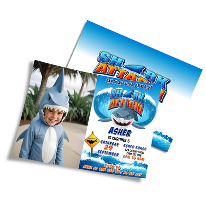 Personalized shark photo card invitations for memorable events