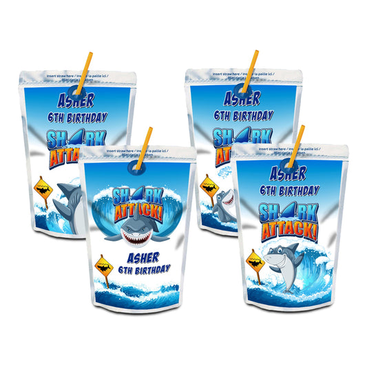 Custom shark juice pouch labels for fun party drinks