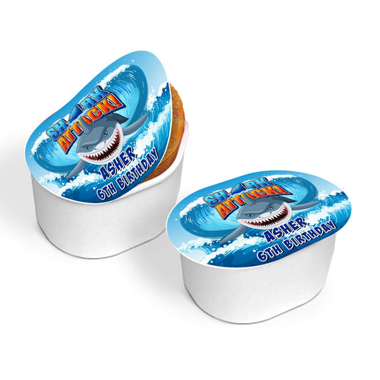 Mini Pringles label featuring personalized shark theme