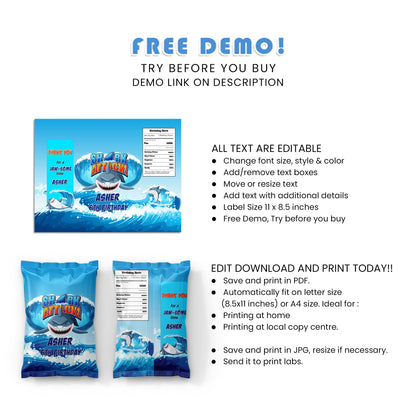 Personalized Shark Chips Bag Labels - Crunch into Your Themed Party