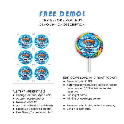 Personalized Shark Lollipop Labels - Lick Your Way to a Fun Party