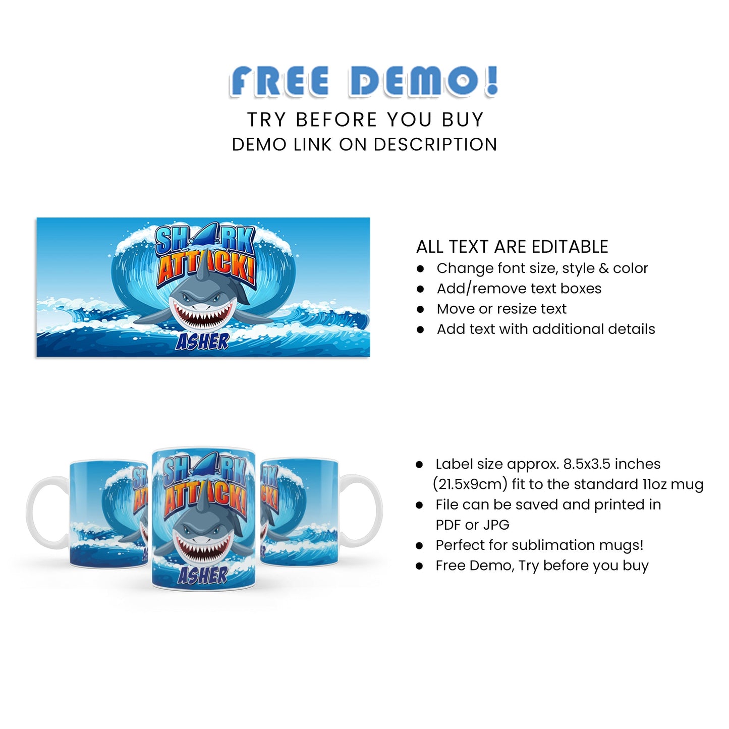 Personalized Shark Sublimation Mugs - Start Your Day with a Bite