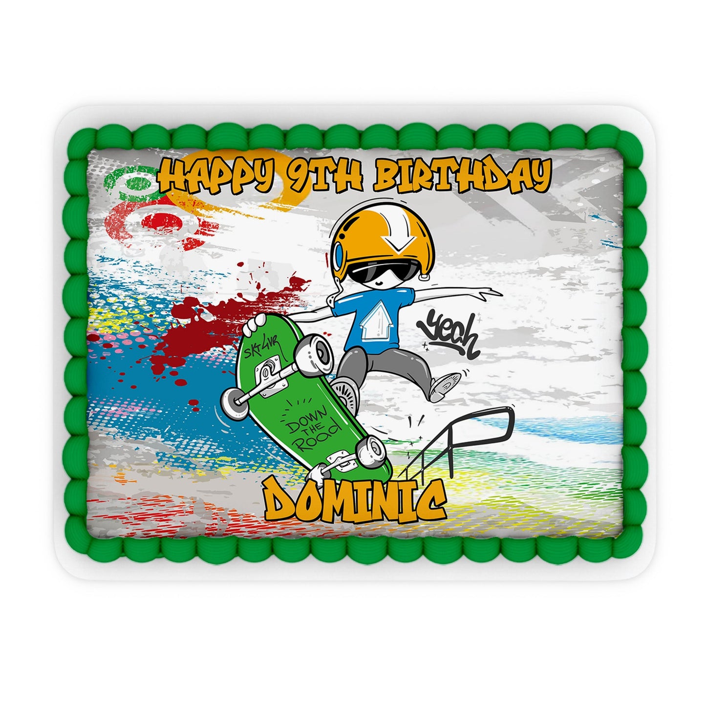 Rectangle edible sheet cake images with personalized skateboard theme