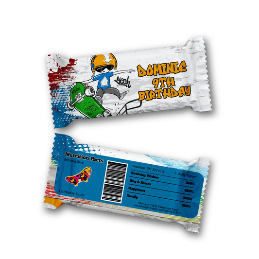 Rice Krispies treats label and candy bar label with skateboard theme