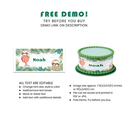 Sloth Cake Strips Image Custom Birthday Decoration