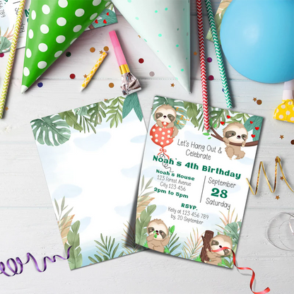 Sloths Birthday Decorations, Sloth Party Supplies, Sloth Birthday Themed, Lazy Animal Digital Template, Editable Sloth Image SVG PNG