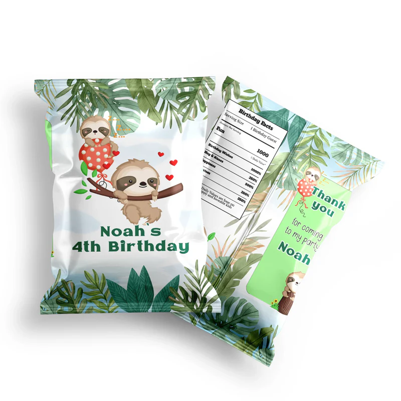 Sloth Chips Bag Label Custom Birthday Snack Wrapper β PartyDaz