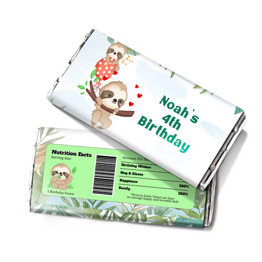 Sloth chocolate label with playful sloth theme on white background