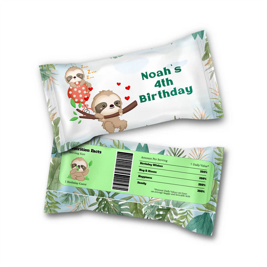 Sloth Skittles label with fun sloth design on white background