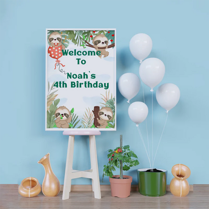Sloths Birthday Decorations, Sloth Party Supplies, Sloth Birthday Themed, Lazy Animal Digital Template, Editable Sloth Image SVG PNG