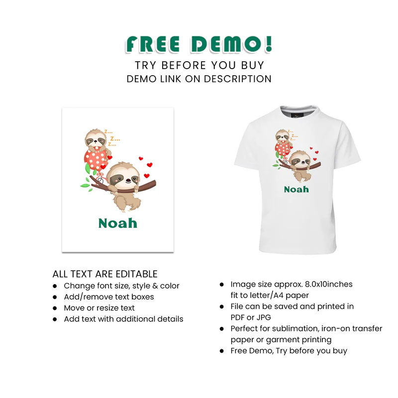 Sloth Sublimation T-Shirt Personalized Birthday Outfit