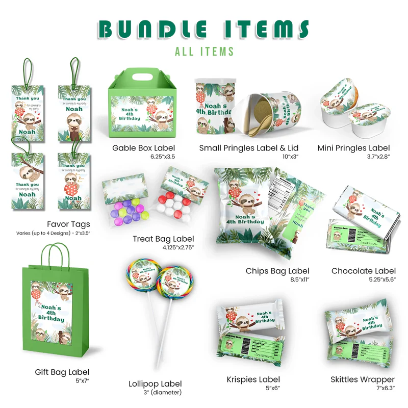 Sloths Birthday Decorations, Sloth Party Supplies, Sloth Birthday Themed, Lazy Animal Digital Template, Editable Sloth Image SVG PNG