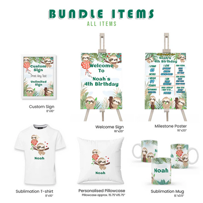 Sloth Party Pack Bundle Personalized Digital Template