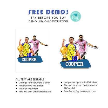Messi & Ronaldo Personalized Cake Toppers - Perfect for Your soccer -Themed Party