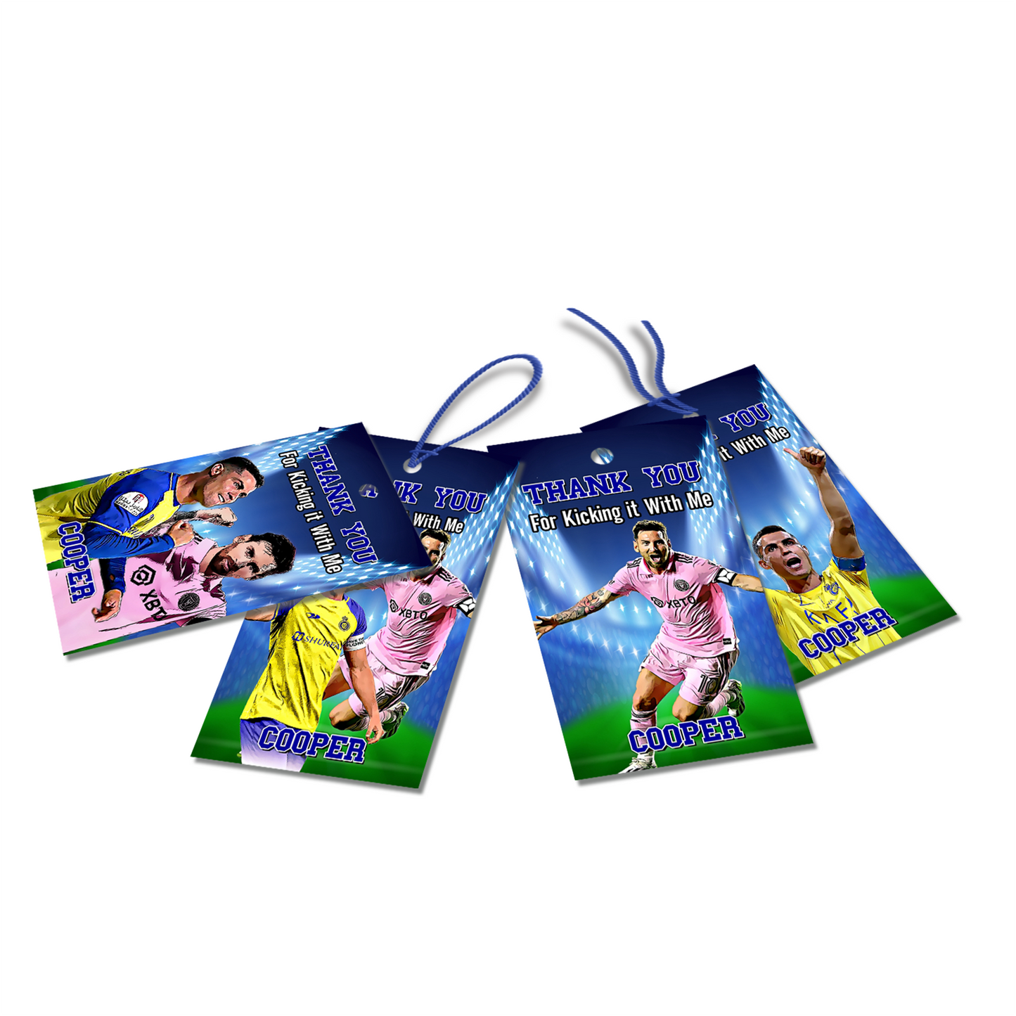 Favor tags or thank you tags featuring Messi & Ronaldo