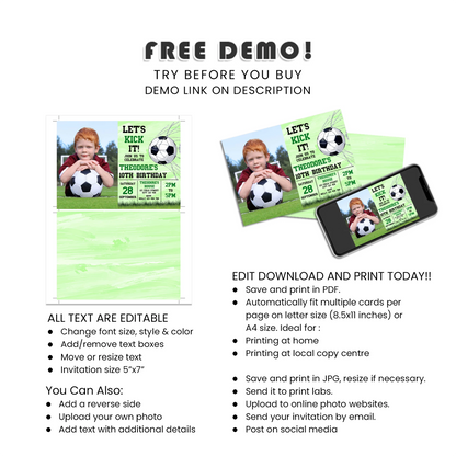 Soccer personalized photo card invitations custom keepsake party invites