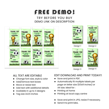 Soccer favor tags personalized soccer party thank you tags