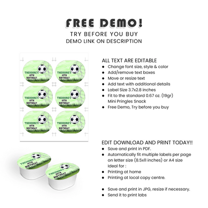 Soccer mini Pringles label custom party snack wrappers