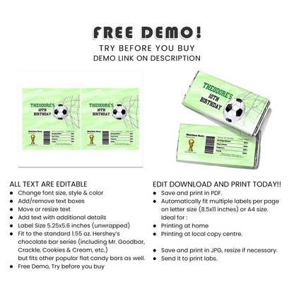 Soccer chocolate label personalized candy bar party wrappers