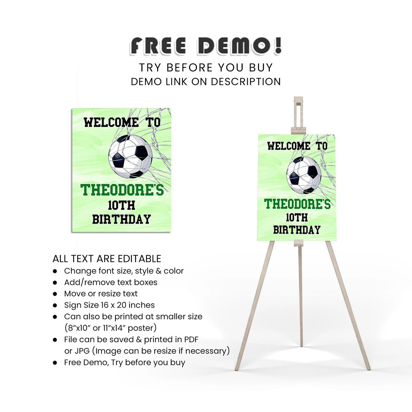 Soccer welcome sign personalized birthday party entrance sign