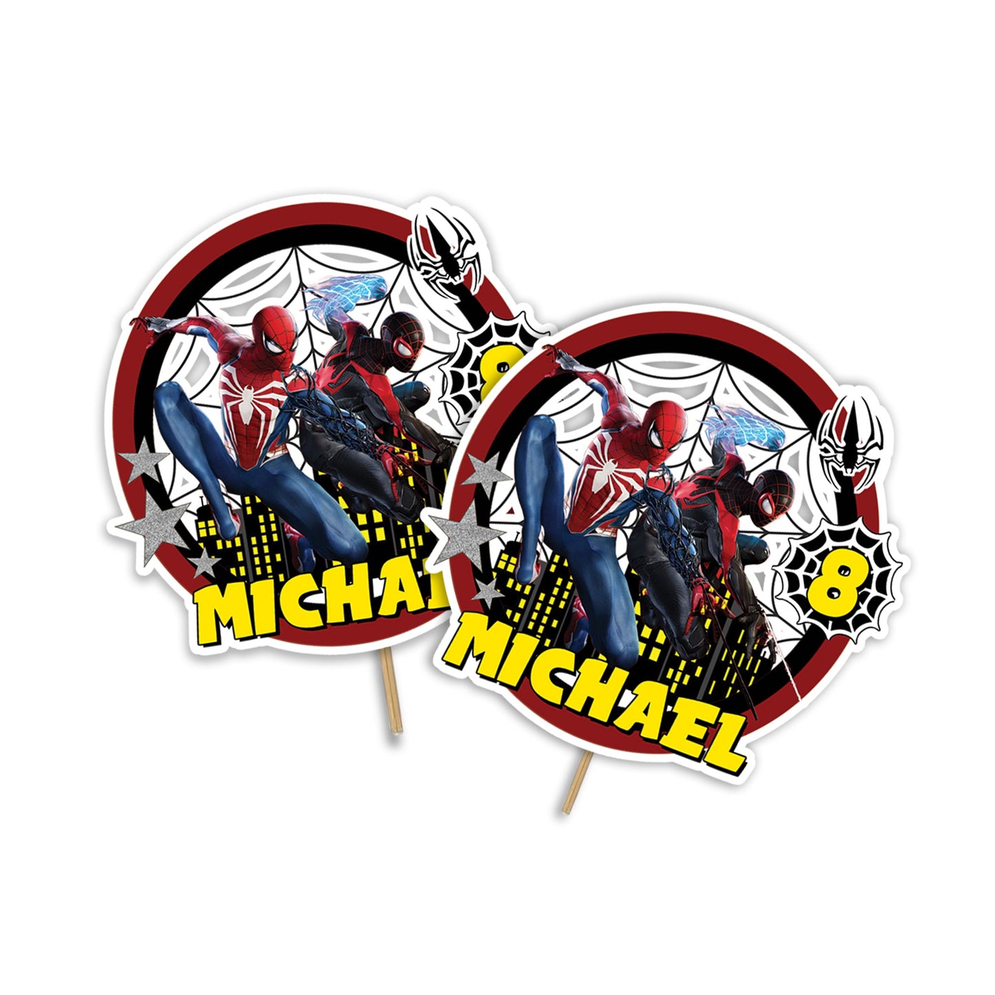 Spiderman themed personalized cake toppers