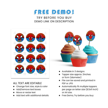 Delight Your Guests with Spiderman Personalized Cupcakes Toppers - Ideal for Parties