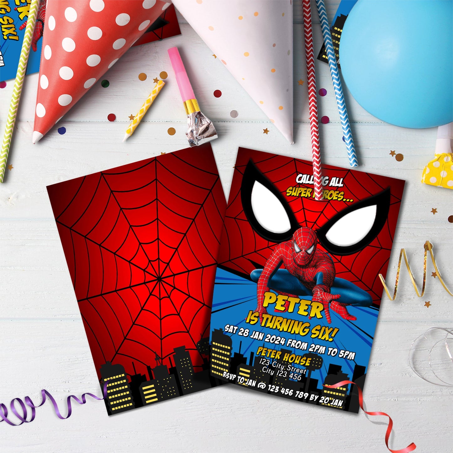 Spiderman Birthday Decorations, Spiderman Marvel Party Supplies, Super Heroes Themed, Spider-Man Digital Template, Editable Spiderman Image SVG PNG