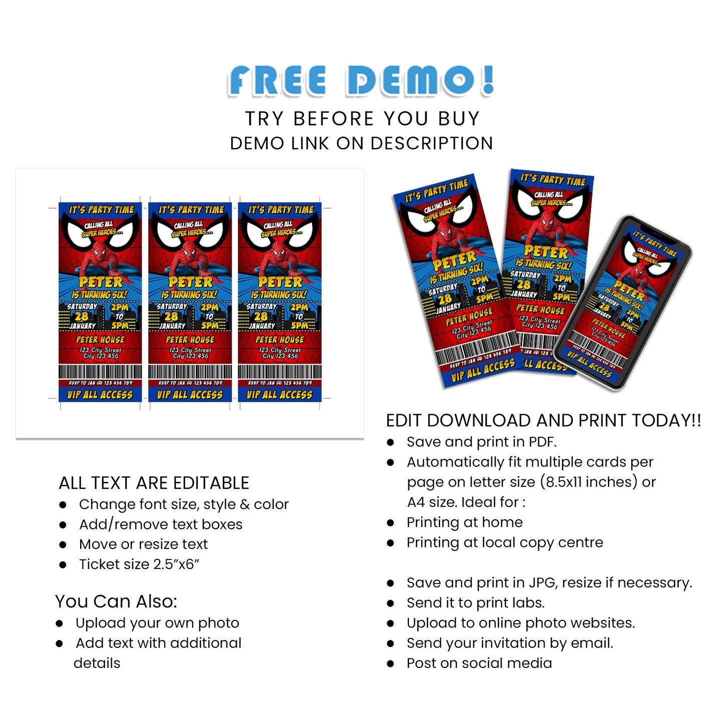 Create Excitement with Spiderman Personalized Birthday Ticket Invitations