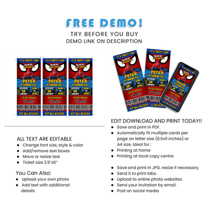 Create Excitement with Spiderman Personalized Birthday Ticket Invitations