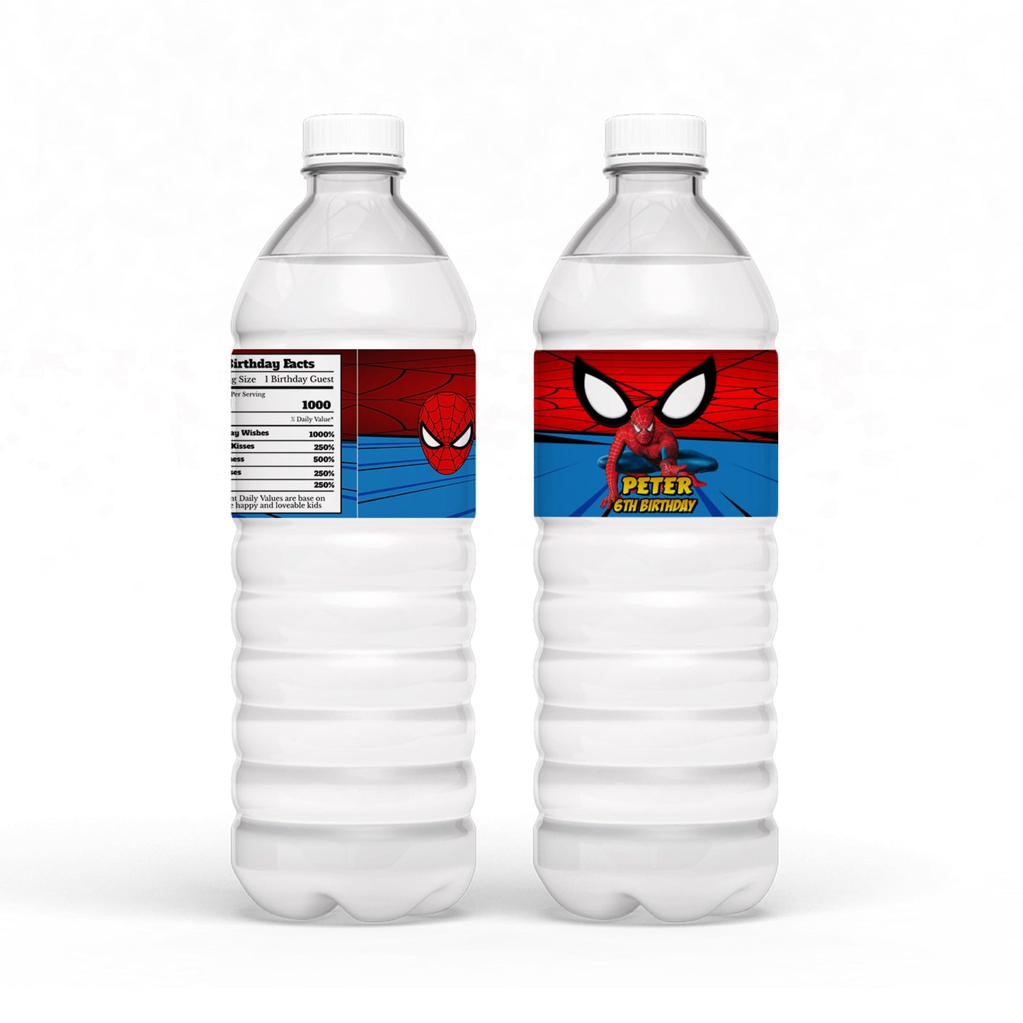 Spiderman themed water bottle label