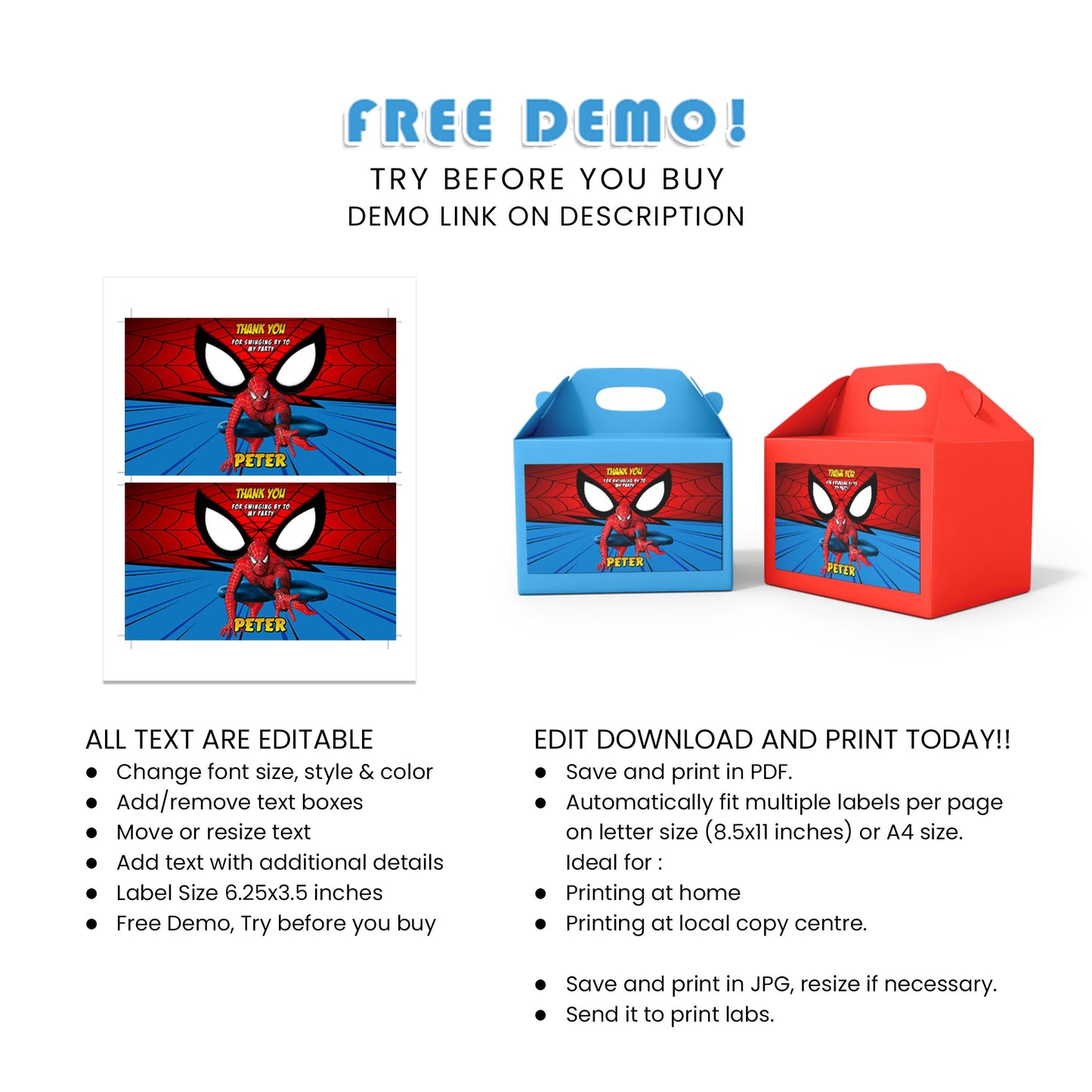 Surprise Your Guests with Spiderman Treat Box Labels