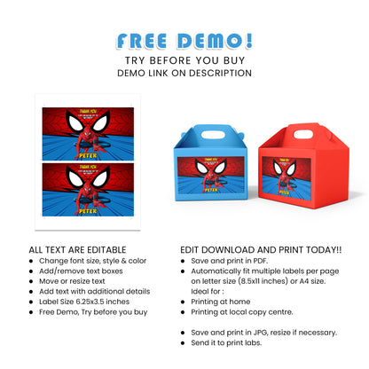 Surprise Your Guests with Spiderman Treat Box Labels