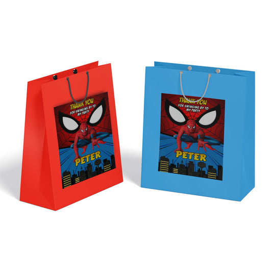 Spiderman themed goody bag label