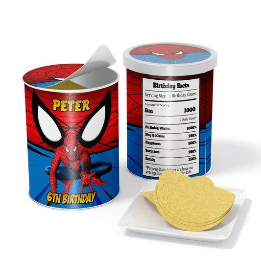 Small Pringles label with Spiderman theme