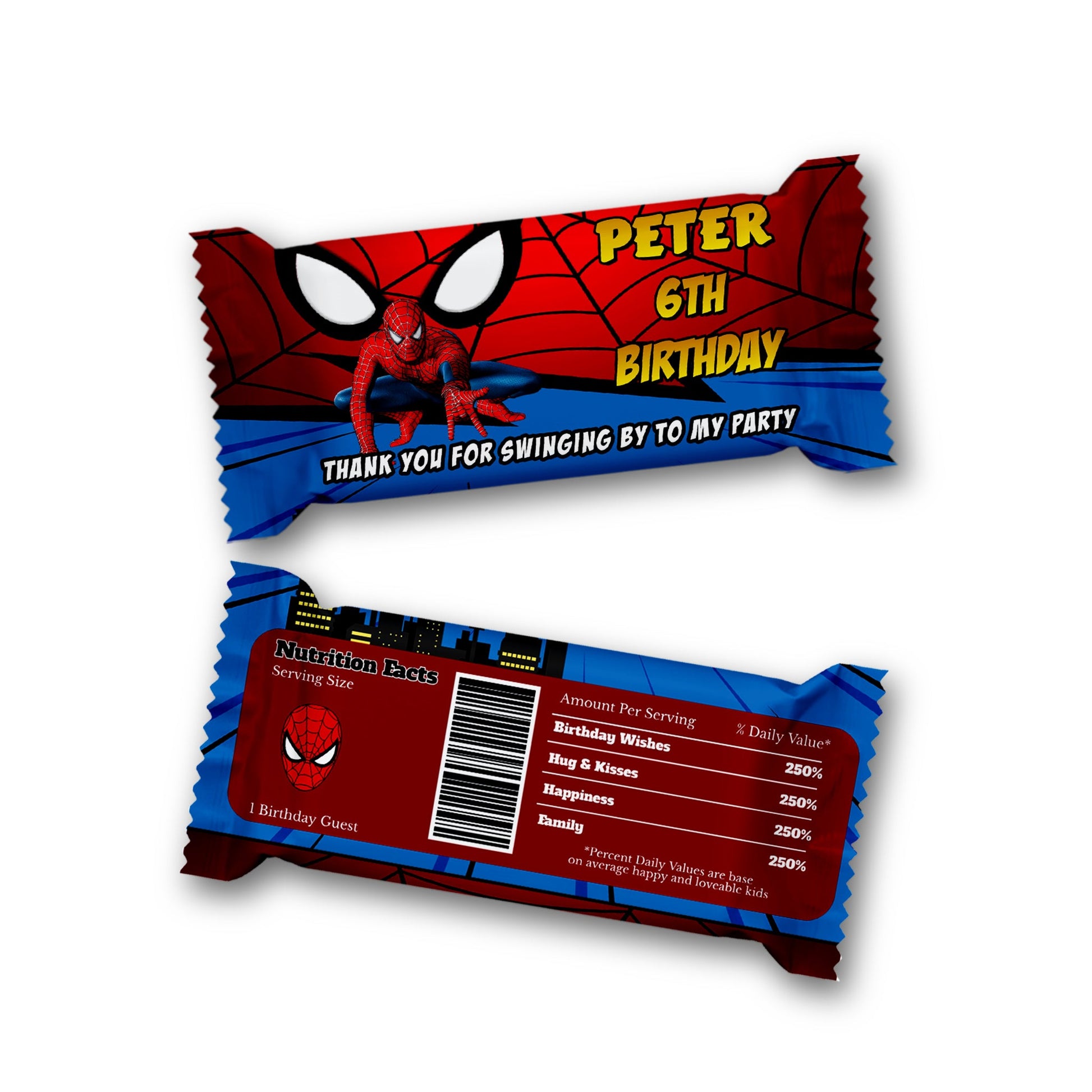 Spiderman themed Rice Krispies treats label and candy bar label