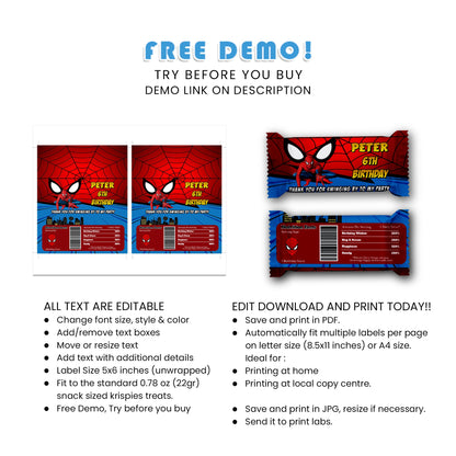 Delight Your Guests with Spiderman Rice Krispies Treats Labels & Candy Bar Labels