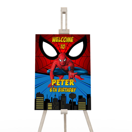 Welcome sign with Spiderman theme