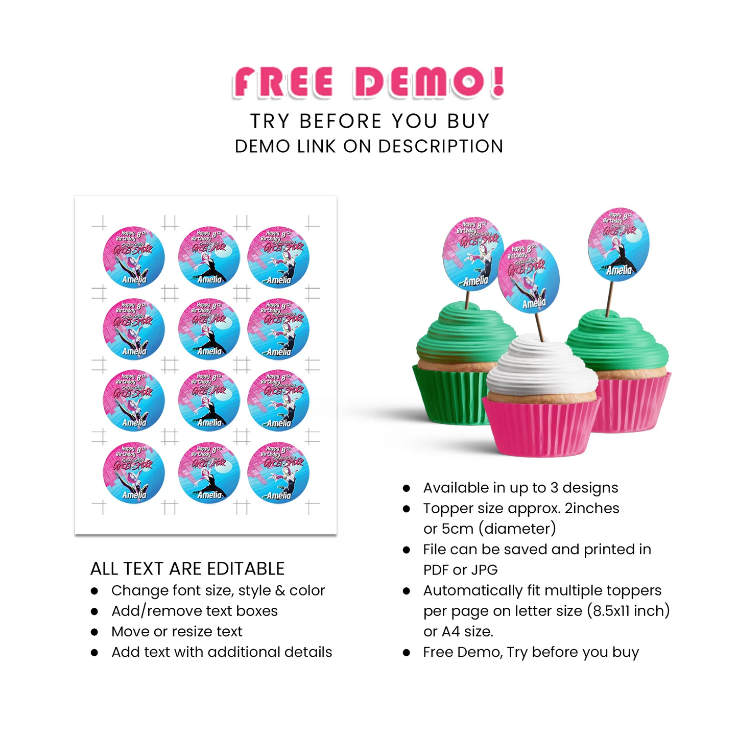 Spider-Woman Personalized Cupcake Toppers Printable