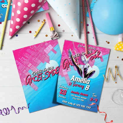 Spider-Gwen Birthday Decorations, Ghost Spider Party Supplies, Gwen Stacy Themed, Spider Woman Digital Template, Editable Spider-Woman Image SVG PNG