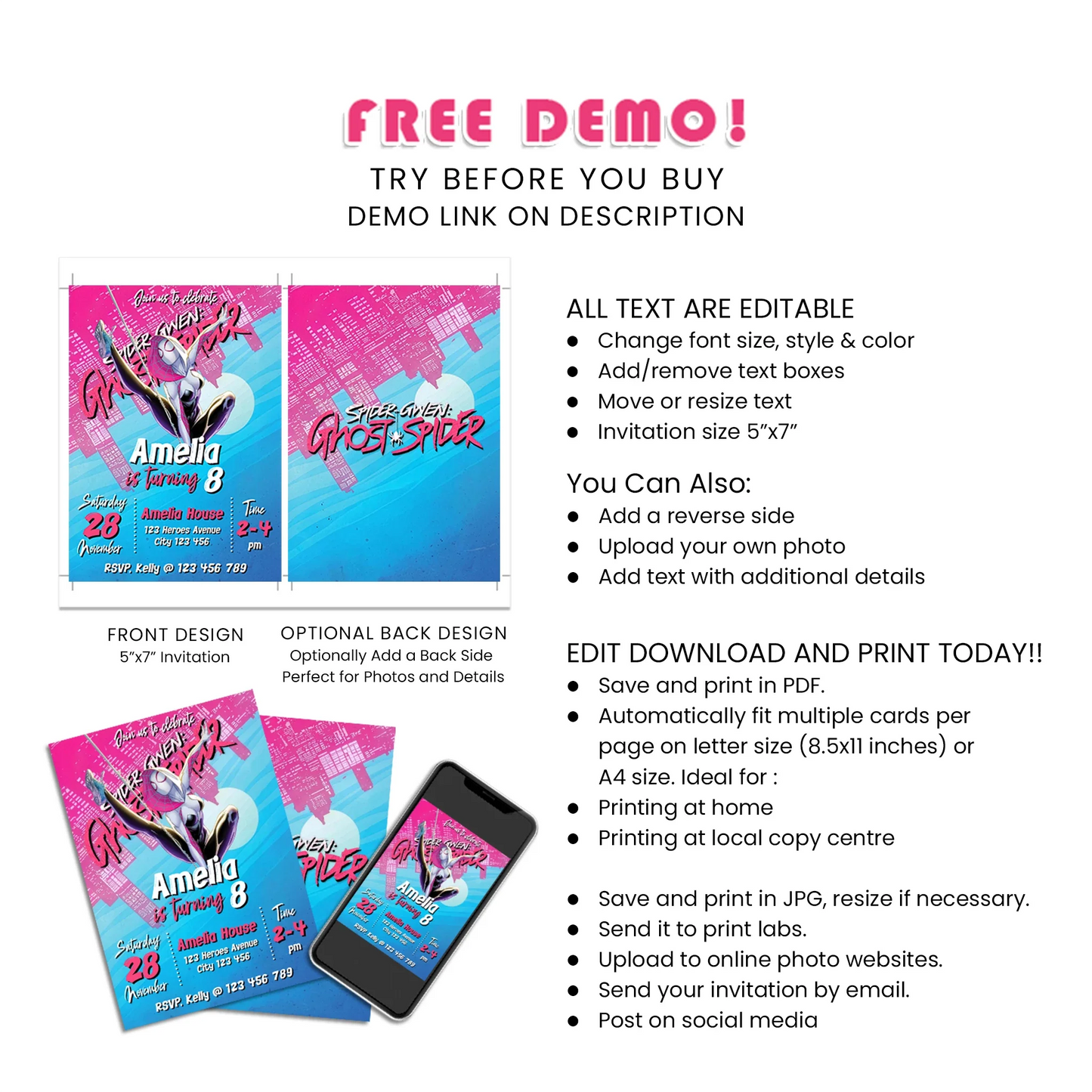 Buy Spider-Woman Personalized Birthday Card Invitations