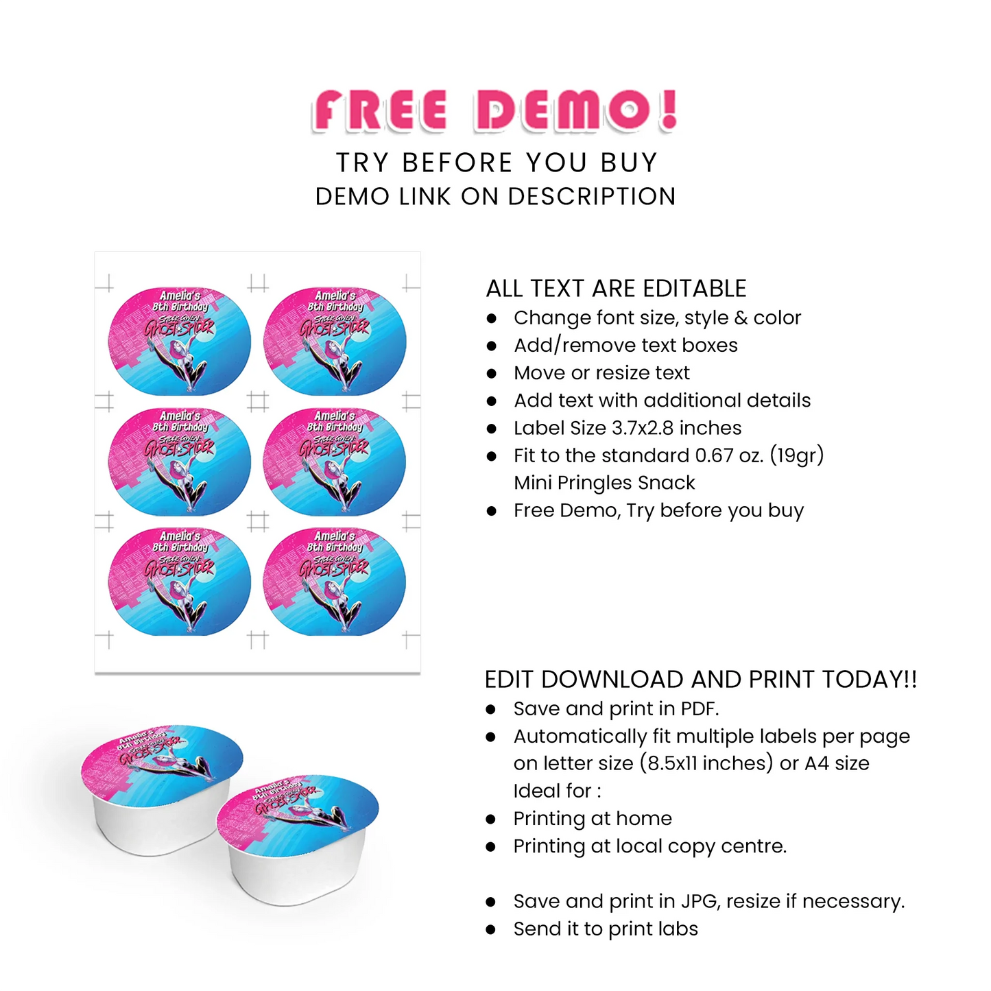 Spider-Woman Mini Pringles Label Printable